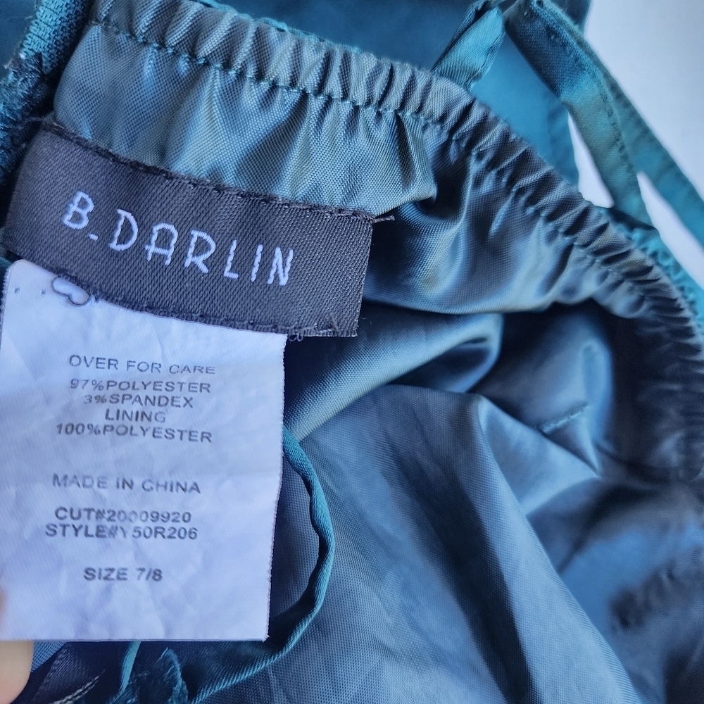 B Darlin Junior's Emerald Green Satin Skater Dress Pockets V-Neck Size 7/8 - Picture 12 of 15